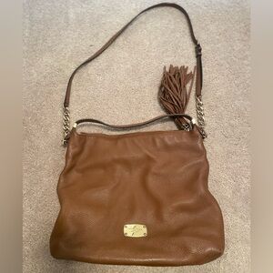 Michael Kors leather crossbody hobo bag cognac brown, chain + tassel